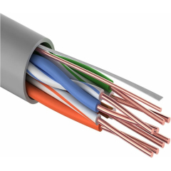 Кабели Ethernet REXANT 4PR 24AWG, CU (медь), CAT5e, 100 МГц, PVC, серый, бухта 25 м (01-0043-25)