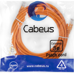 Патч-корды медные Cabeus PC-UTP-RJ45-Cat.5e-5m-OR-LSZH